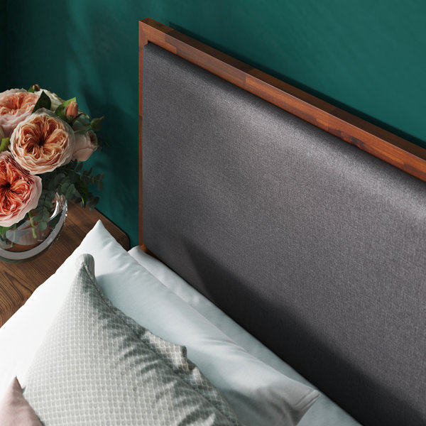 Wade Logan Estella Gold Trim Wooden Bed Frame with Adjustable Headboard